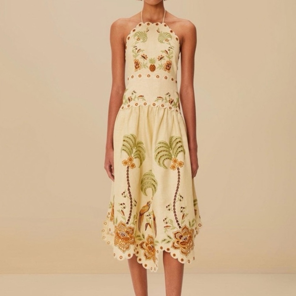 FARM RIO Delicate Forest Sand Richelieu Embroidered Midi Dress Size XS - Picture 3 of 9